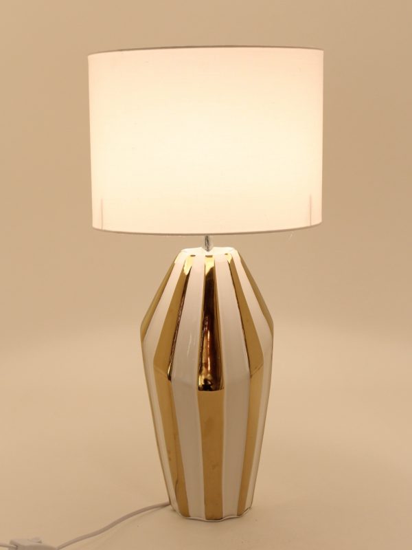 Luxury White Gold Stripped Ceramic Table Lamp