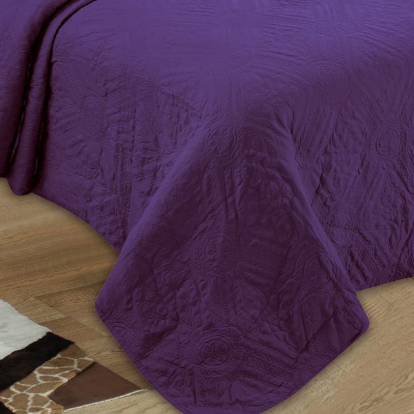 Purple Color Embroidery Quilted Bedspread/ Blanket With Pillow Cover &Cushion Set