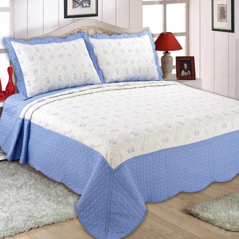 Blue Embroidery Quilted Bedspread - Quilting Tree | AHL