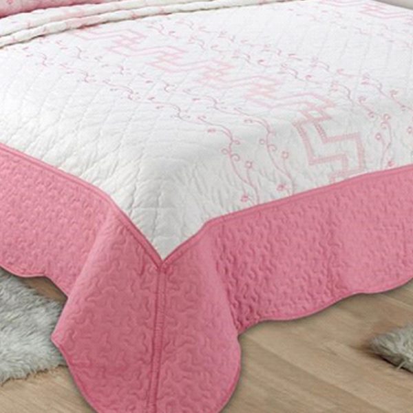 Pink Geometric Embroidery Bedspread - Quilting Tree