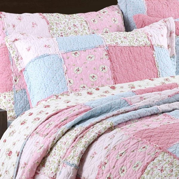 frills floral patchwork in pink bedspread cum quilt