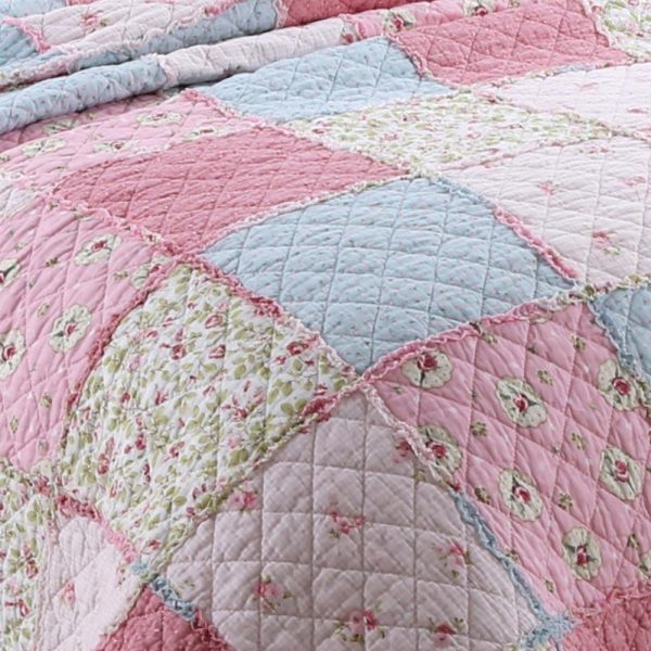 frill floral patchwork in pink bedspread cum quilt