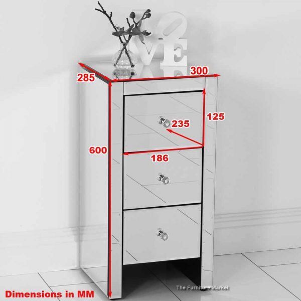 Compact Mirror Side Table with 3 drawers