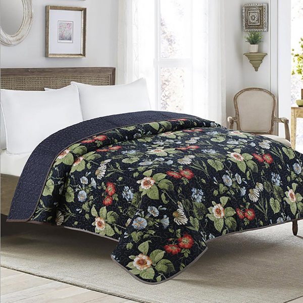 floral Blue Quilted Bedspread