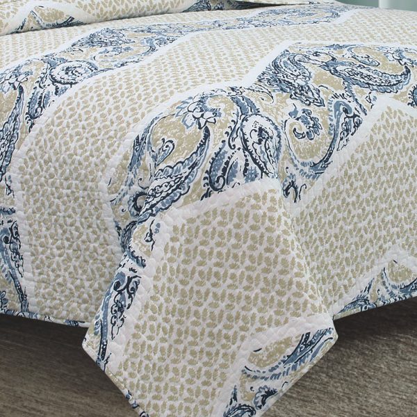 Cotton Blue Quilted Bedspread/ Blanket