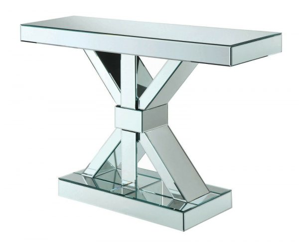 Modern Glam Entryway with Accent Decor Mirrored Console Table Silver Clear Mirror