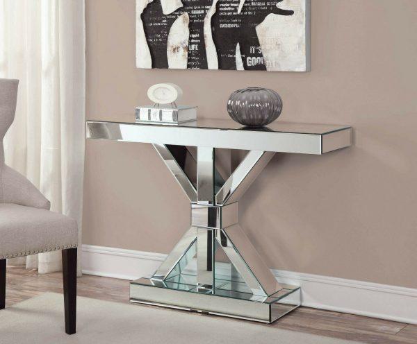 Modern Glam Entryway with Accent Decor Mirrored Console Table Silver Clear Mirror