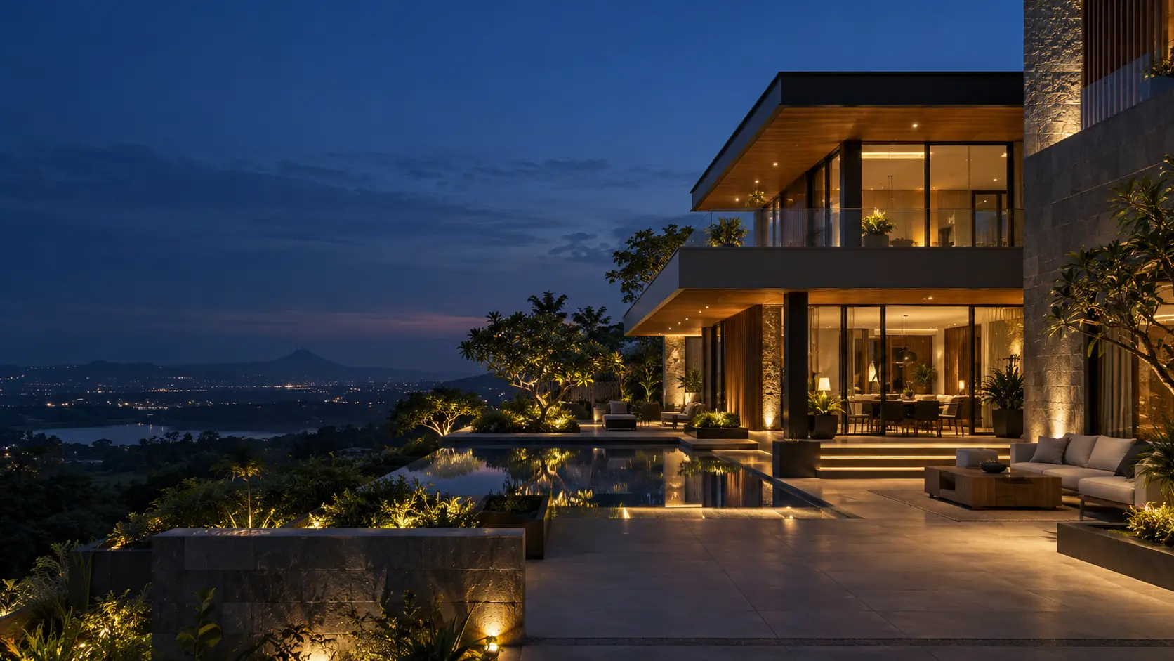 Contemporary luxury residence with integrated architectural lighting